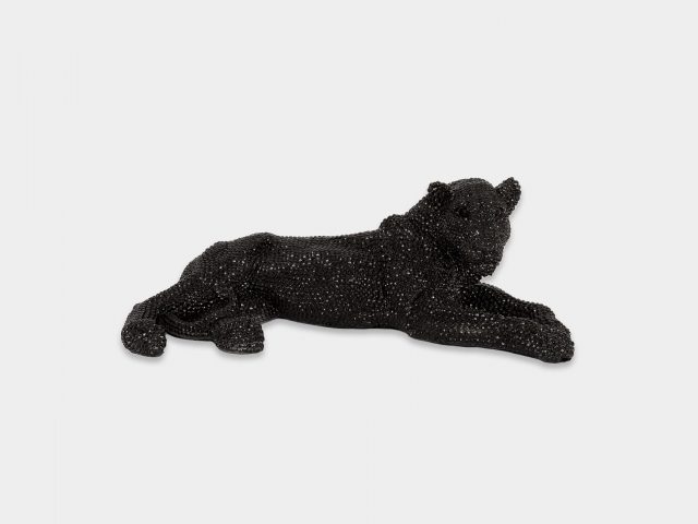 Figur Leopard mit schwarzen Kristallen von der Seite